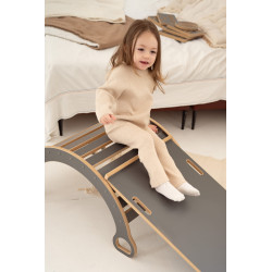 Balançoire Montessori L en bois + toboggan nuages - Grise — photo 6