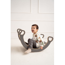 Balançoire Montessori triangle escalade en bois avec toboggan - Gris