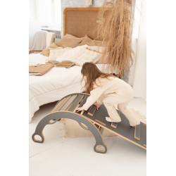 Balançoire Montessori 3-en-1 en bois avec toboggan - Grise