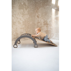 Balançoire Montessori triangle escalade en bois avec toboggan - Gris — photo 7