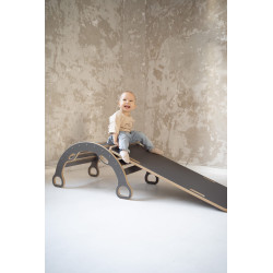 Balançoire Montessori 3-en-1 en bois avec toboggan - Grise — photo 2