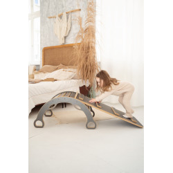 Arche d'escalade Montessori en bois avec toboggan et plateau - Gris L — photo 2