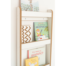 Grande étagère murale Montessori en bois pour livres - Blanche et naturelle