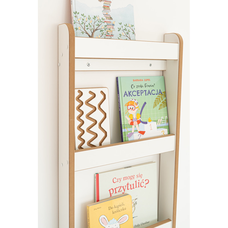 Grande étagère murale Montessori en bois pour livres - Blanche et naturelle