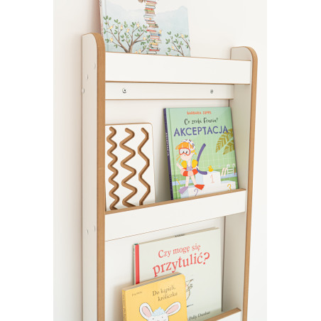 Grande étagère murale Montessori en bois pour livres - Blanche et naturelle
