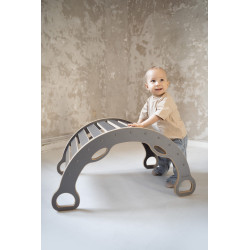 Arche d'escalade Montessori en bois avec toboggan et plateau - Gris L — photo 4