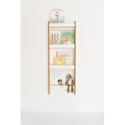 Grande étagère murale Montessori en bois pour livres - Blanche et naturelle — photo 2