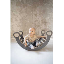 Arche d'escalade Montessori en bois avec toboggan et plateau - Gris L — photo 5