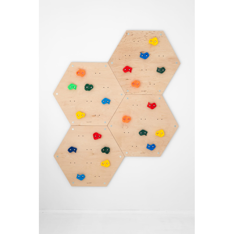 Mur d'escalade Montessori en bois hexagonal modulable