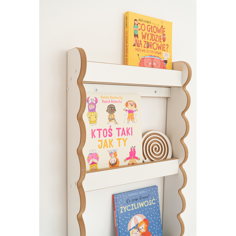 Étagère murale Montessori pour livres en bois - Blanc et naturel
