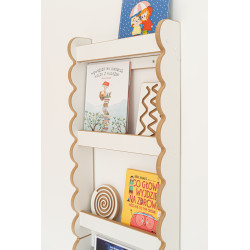 Étagère murale Montessori en bois pour livres - Blanc et naturel, grande