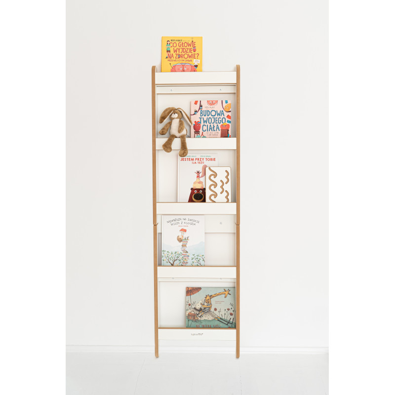 Étagère murale Montessori en bois pour livres d'enfants - Blanc et naturel