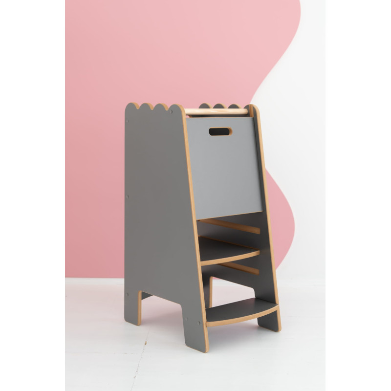 Tour d'observation Montessori en bois avec volant - Gris