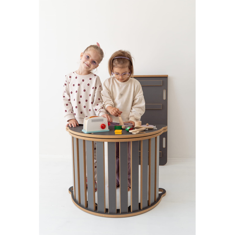 Balançoire Montessori 3-en-1 en bois avec toboggan | Taille L Gris