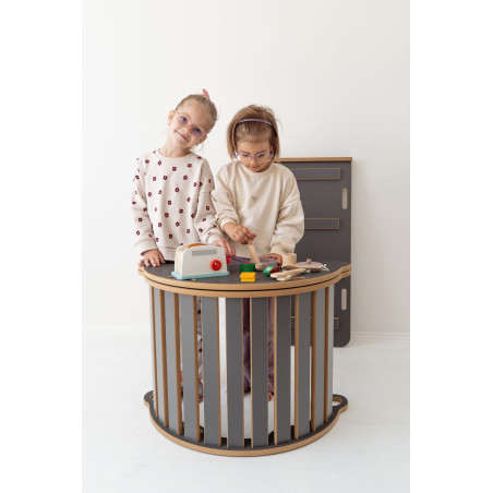 Balançoire Montessori 3-en-1 en bois avec toboggan | Taille L Gris