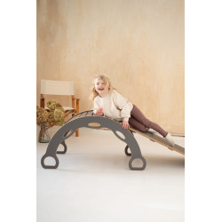 Kit 3 en 1 Balançoire Montessori XXL en bois, toboggan échelle et plateau - Gris — photo 7
