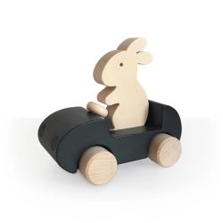 Petite voiture Anatole Le lapin en bois brut - Jouet en bois