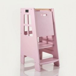 Petit fauteuil rose en bois pliable, conçu comme accessoire de jeux montessori 2 3 ans pour encourager motricité et autonomie.